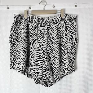 Ava & Viv Women’s 2X Zebra Print Shorts Linen Blend Elastic Waist Pockets